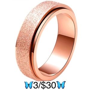 Rose Gold Tone Stainless Steel Frosted Sand Finish Fidget Spinner Ring, size 7